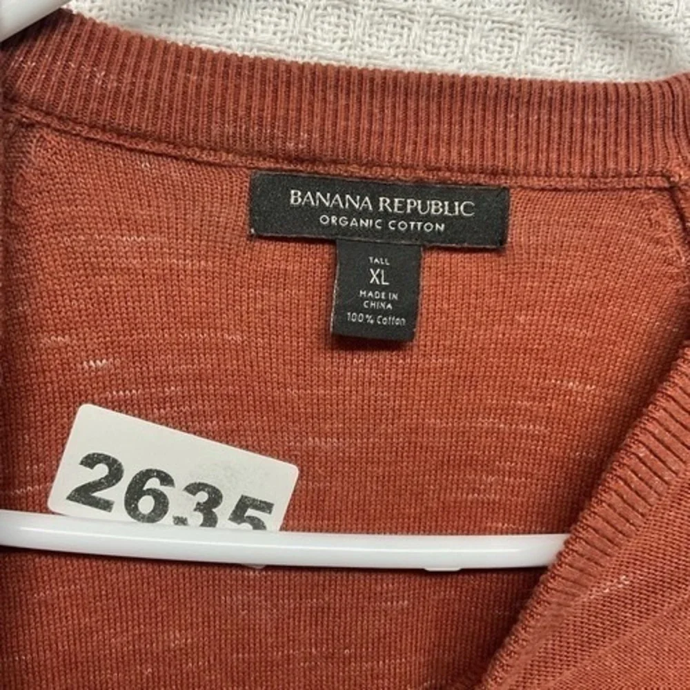 Banana Republic Orange CrewNeck Sweater Pullover Men XL Tall China 100% Cotton